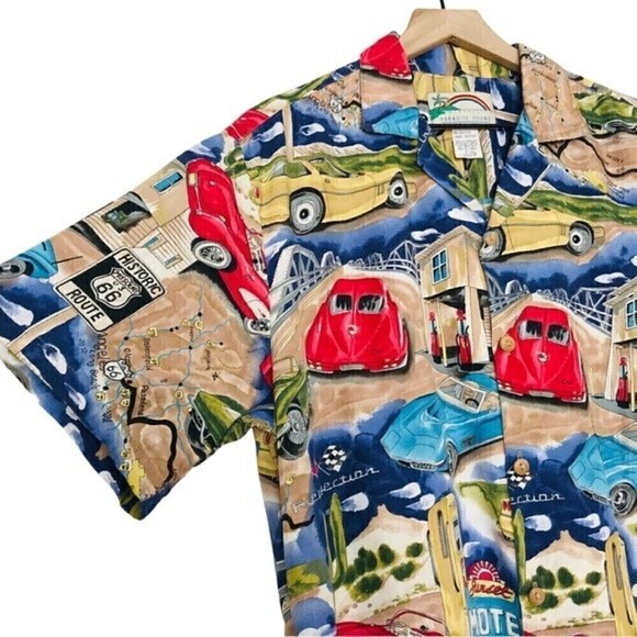 Vintage 80s Paradise Found Route 66 Cars Motel Honolulu Hawaii Hawaiian Shirt - Picture 7 of 10